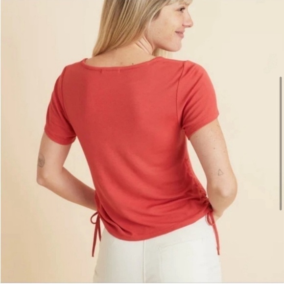 Marine Layer Lexi Ribbed Cinch Top in Baked Apple (XS) - Picture 2 of 5